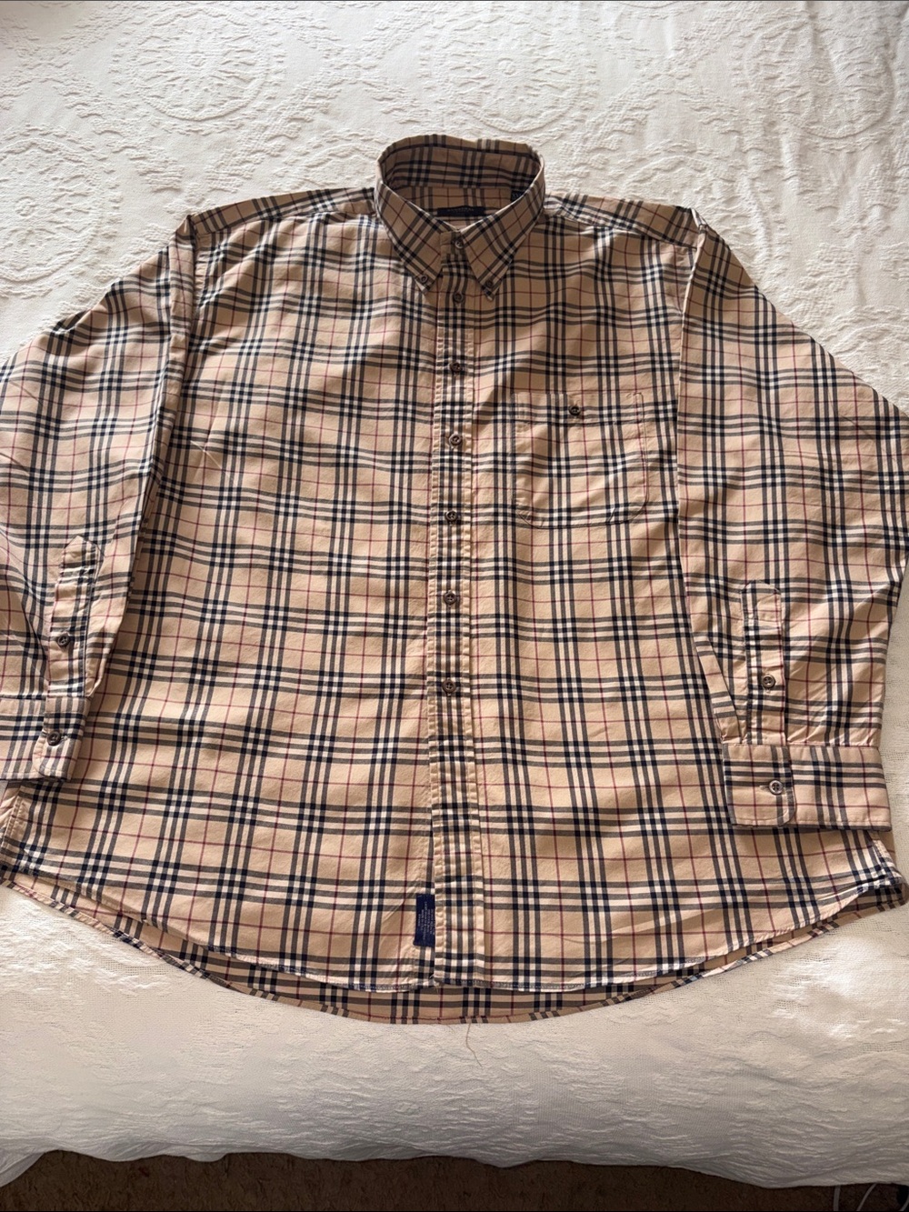 Burberry London Nova Men’s Tan Plaid Button-Down Shirt EUC XXL